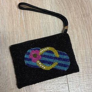 Vintage Beaded Black Wristlet with Flip-Flop Design